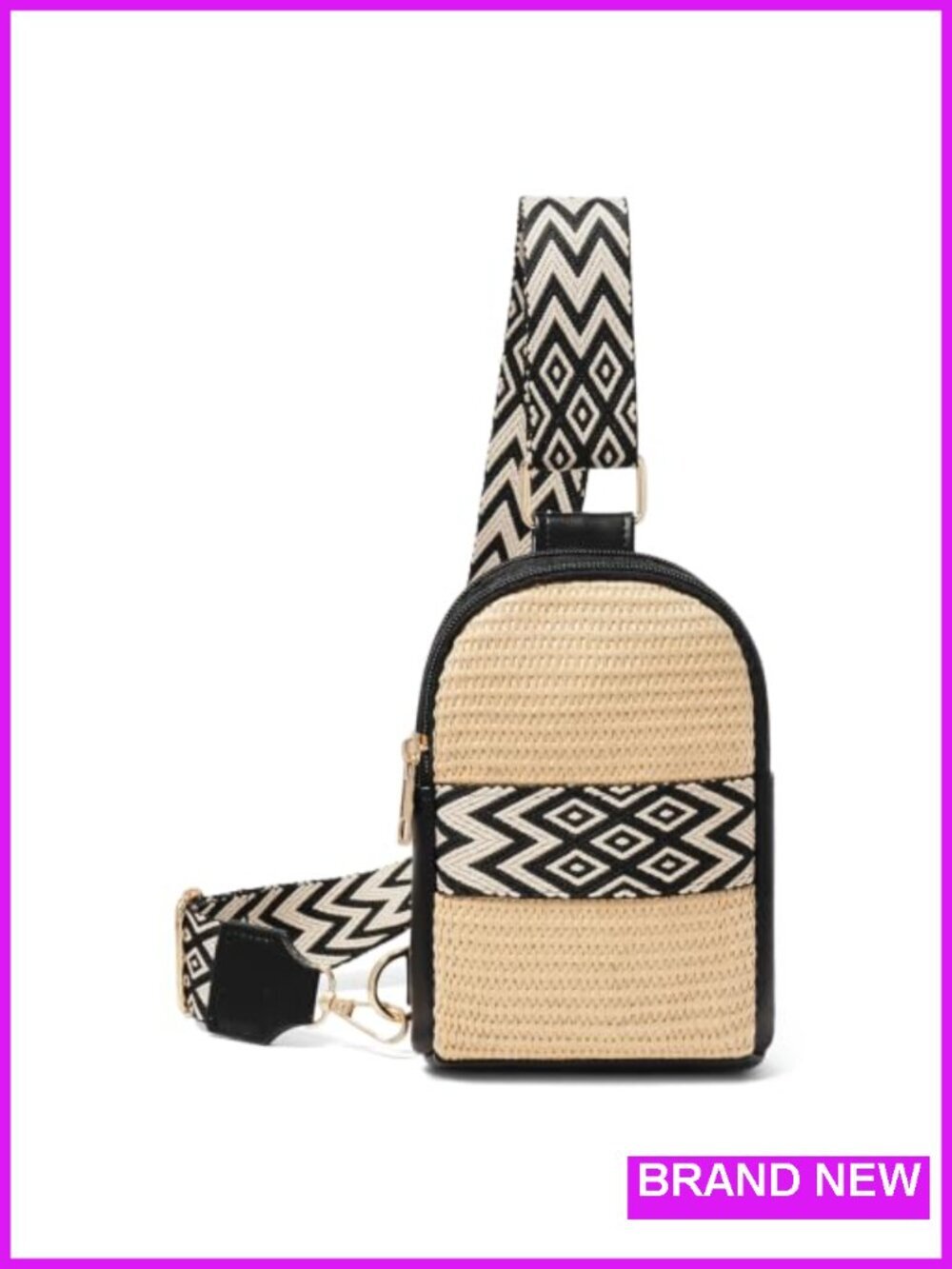 Faux Straw Crossbody Bag with Adjustable Strap